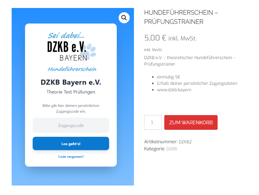 Kaufseite für den DZKB Hundeführerschein-Prüfungstrainer