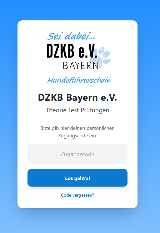 Anmeldemaske des DZKB Bayern e.V. Prüfungstrainers